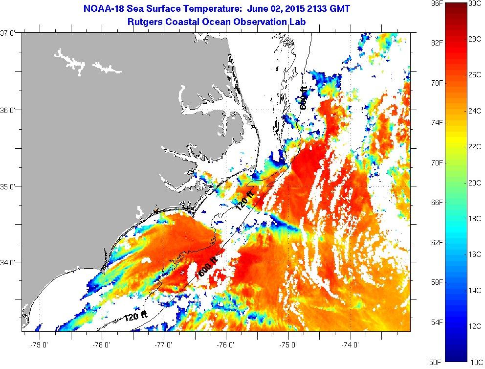 Cape Hatteras Sea Surface Temperatures Wednesday, June 3, 2015 1:33:00