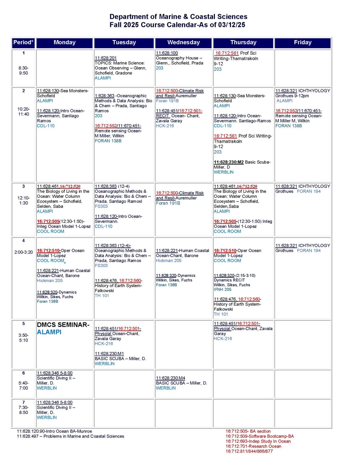 Fall 2025 calendar Rutgers University Department of Marine and